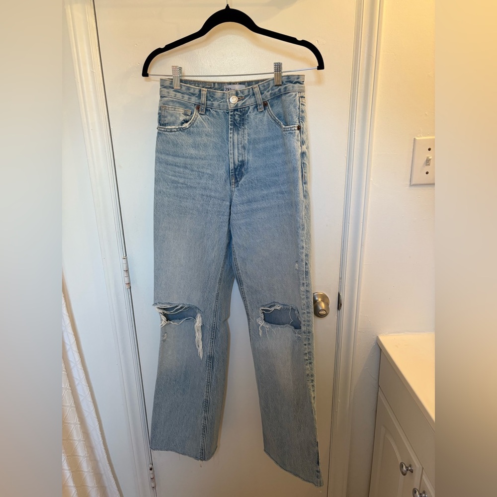 Zara TRF Ripped High-Rise Wide Leg Jeans